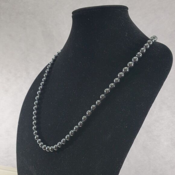 Vintage Lucoral Hematite Barrel Clasp 28" Grey Gunmetal Beaded Necklace - Picture 2 of 10